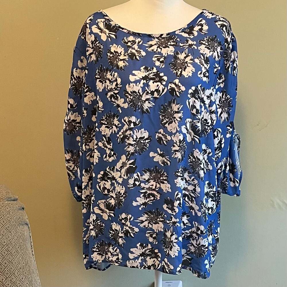 Office Wear 1X ‎ Floral Chiffon 3/4 Ruched sleeves, Flowing Professional
